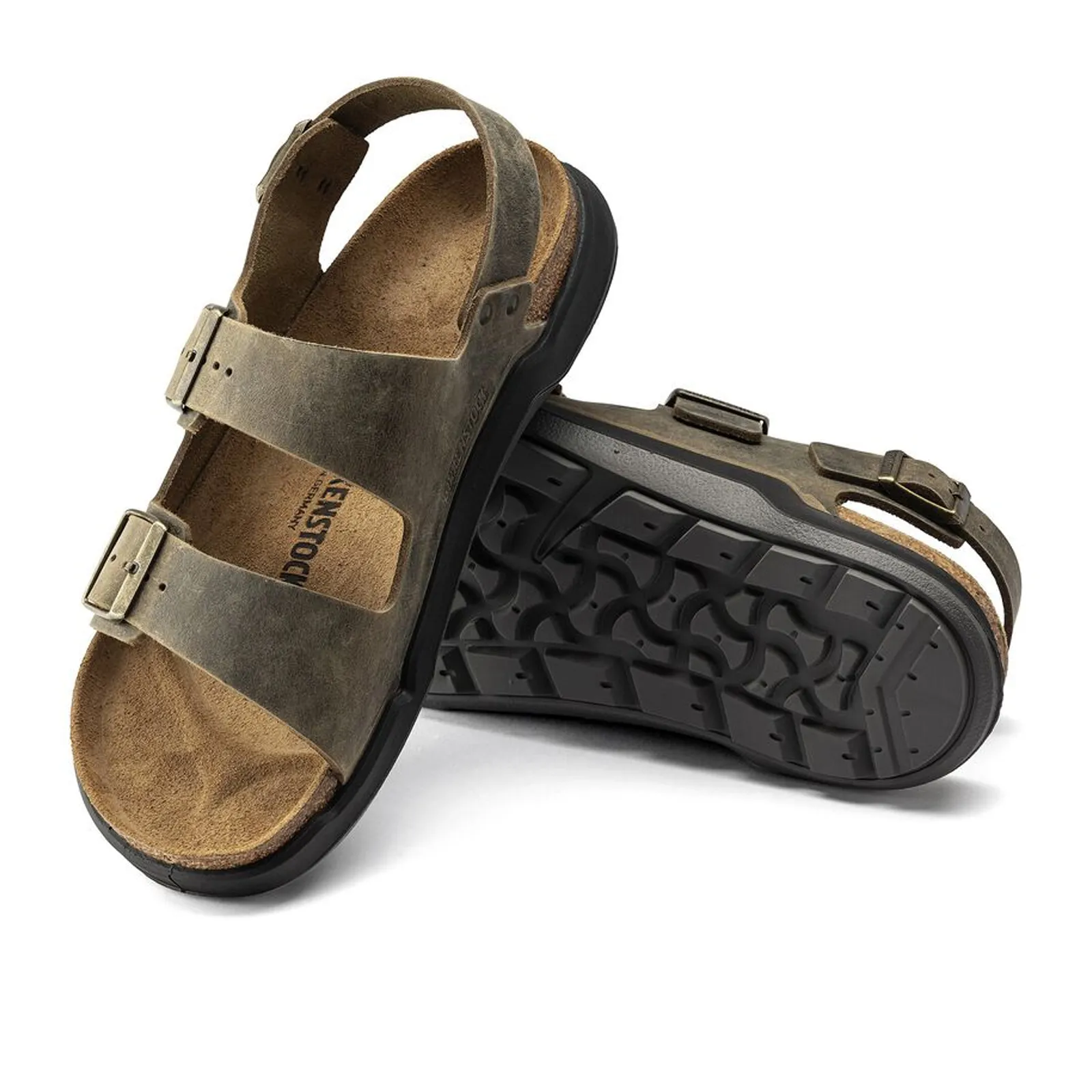 Birkenstock Milano Rugged Backstrap Sandal (Men) - Faded Khaki Oiled Leather