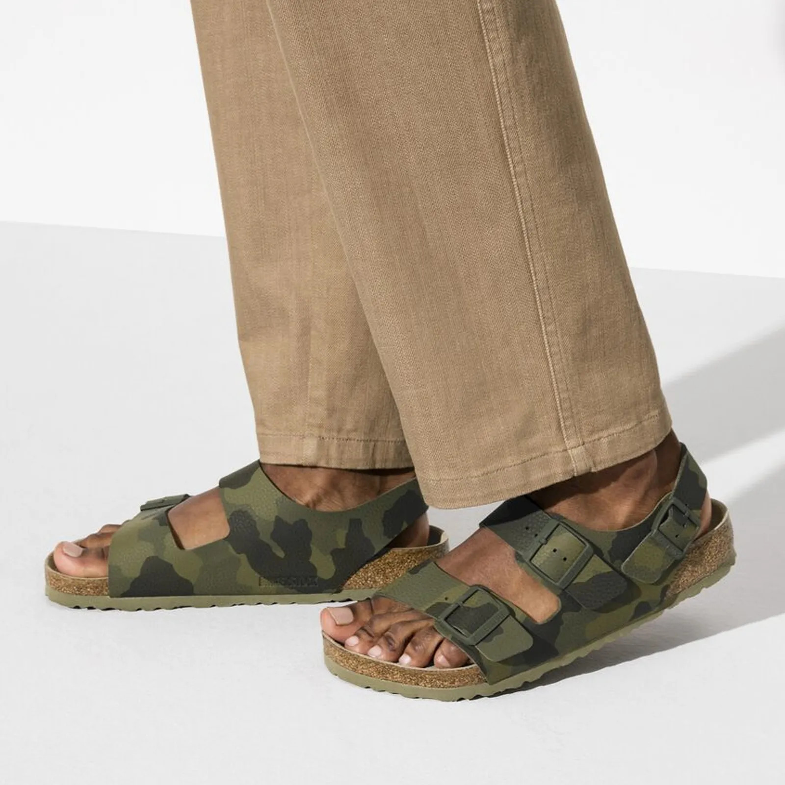 Birkenstock Milano Soft Footbed Backstrap Sandal (Men) - Desert Soil Camo Green Birko-Flor