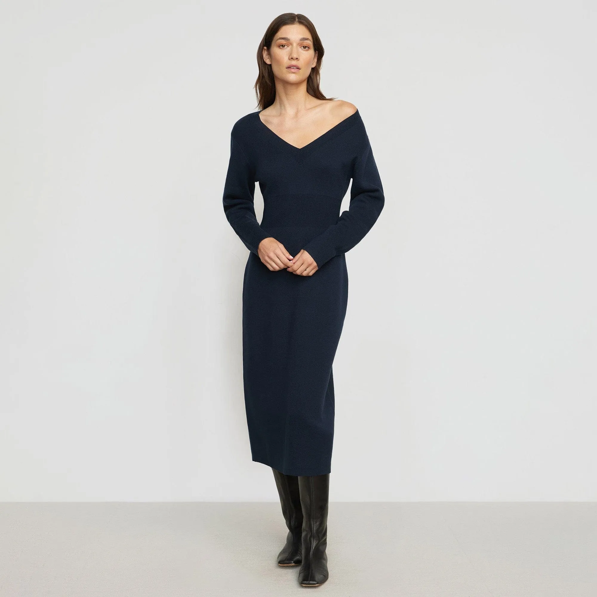 Bora Off-Shoulder V-Neck Sweater Dress