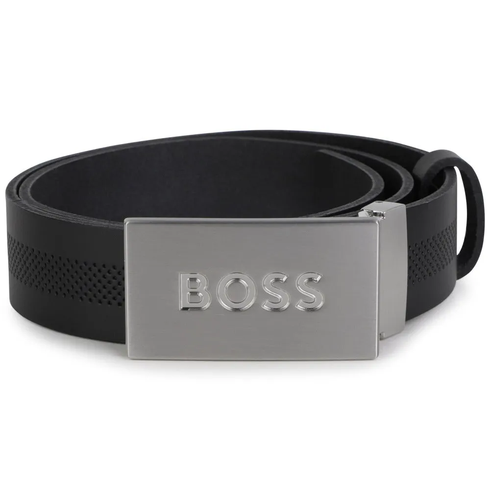 BOSS KIDSWEAR Black Leather Logo Belt