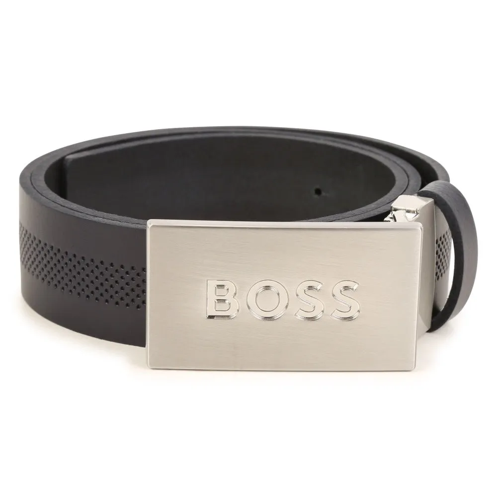 BOSS KIDSWEAR Black Leather Logo Belt