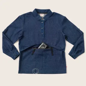 Boys' Stylish Blue Denim Long-Sleeve Shirt with Insulin Pump Pocket - 100% Organic Cotton