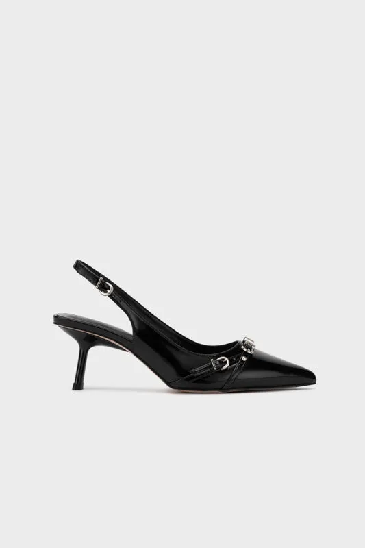 BUCKLED POINTY TOE SCULPTURE SLINGBACK HEEL