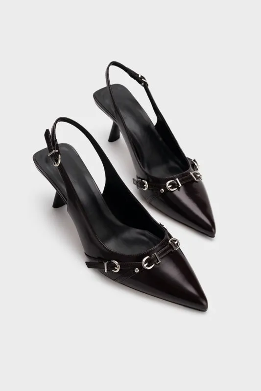 BUCKLED POINTY TOE SCULPTURE SLINGBACK HEEL