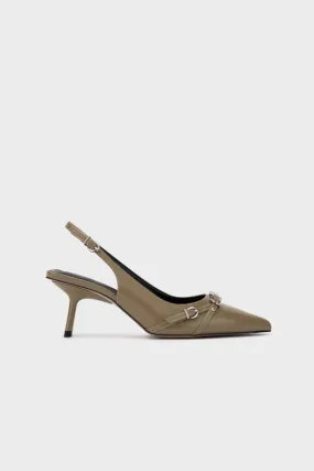 BUCKLED POINTY TOE SCULPTURE SLINGBACK HEEL