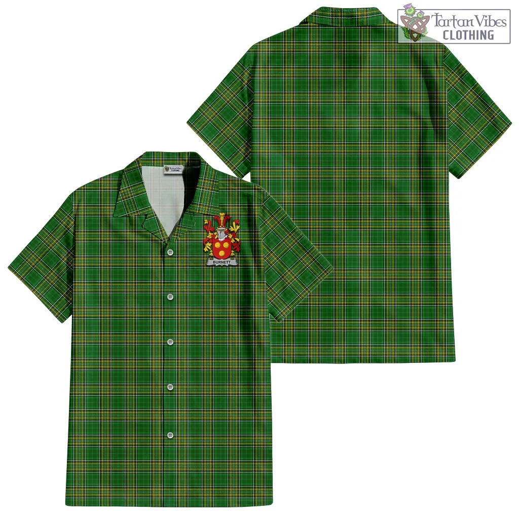 Burnett Irish Clan Tartan Short Sleeve Button Up with Coat of Arms