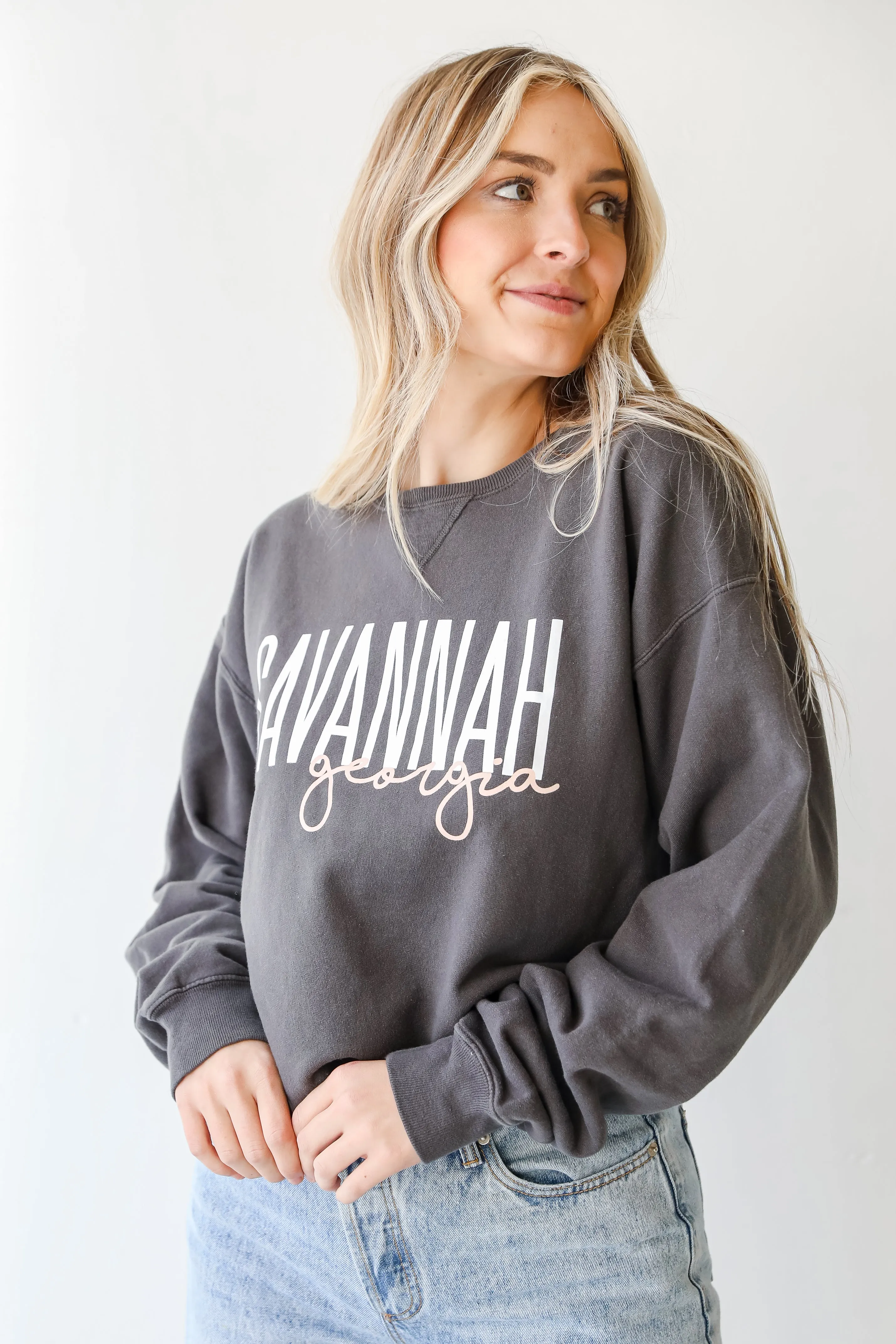 Charcoal Savannah Georgia Script Sweatshirt