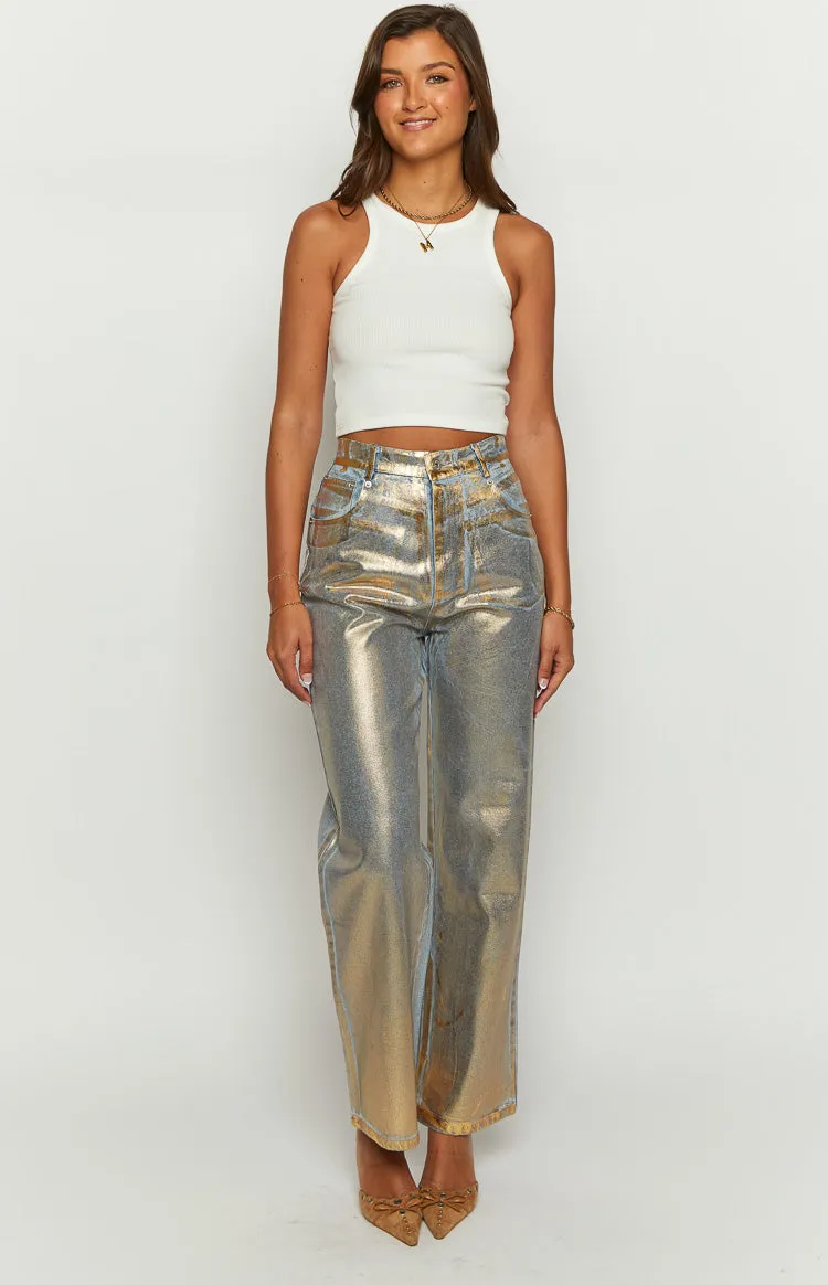 Chrome Cascade Gold Metallic Jeans