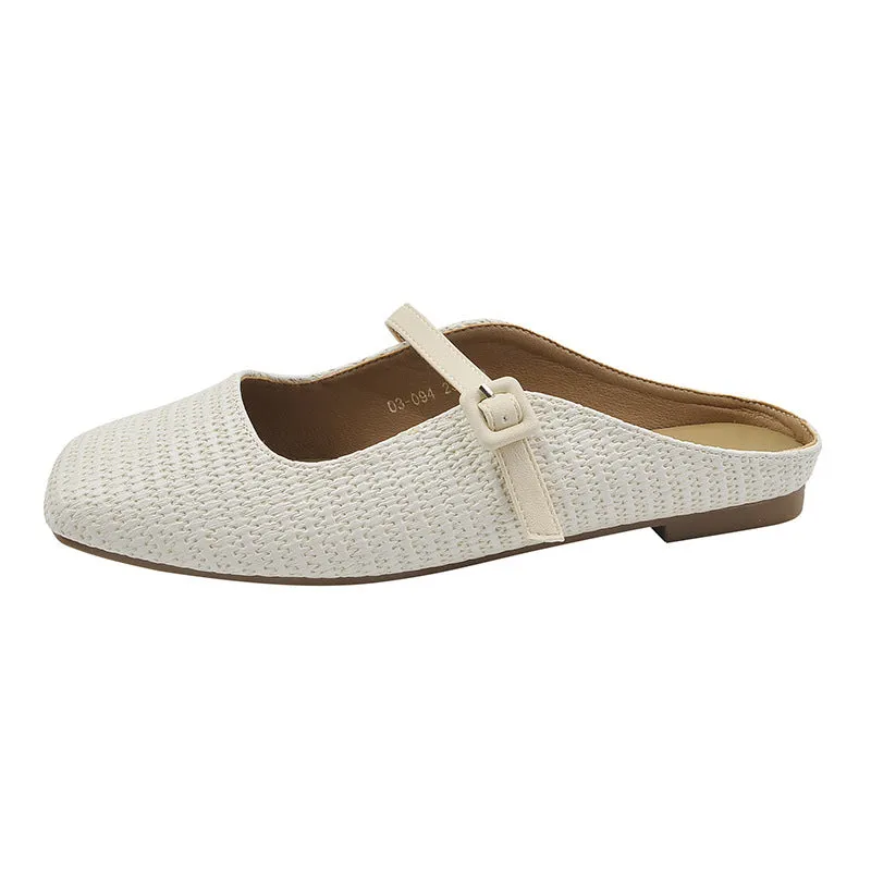 Comofy Buckled Woven Flat Mules