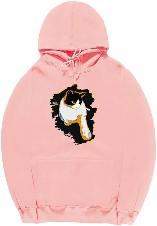 CORIRESHA Women's Teen Cute Cat Hoodie Long Sleeve Drawstring Casual Cotton Sweatshirt