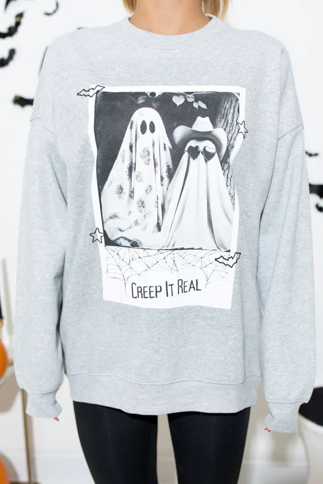 Creep It Real Light Grey Oversized Graphic Sweatshirt