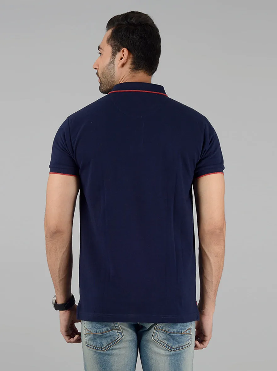 Dark Blue Solid Slim Fit Polo T-Shirt | Greenfibre