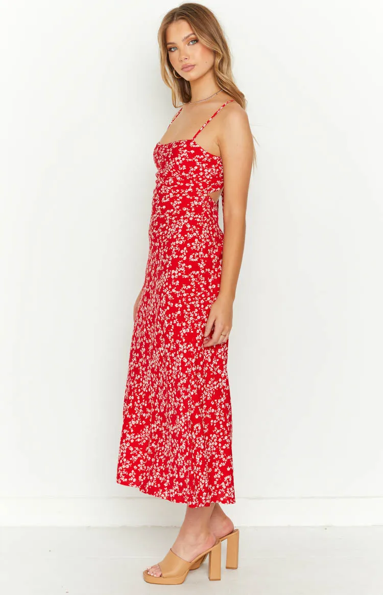 Delphine Red Floral Midi Dress