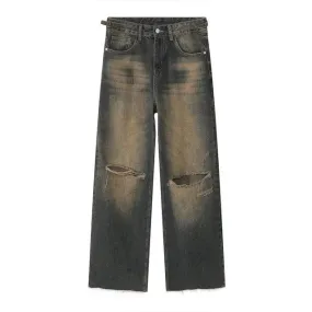 Distressed Navy Desert Wash Wide Leg Jeans