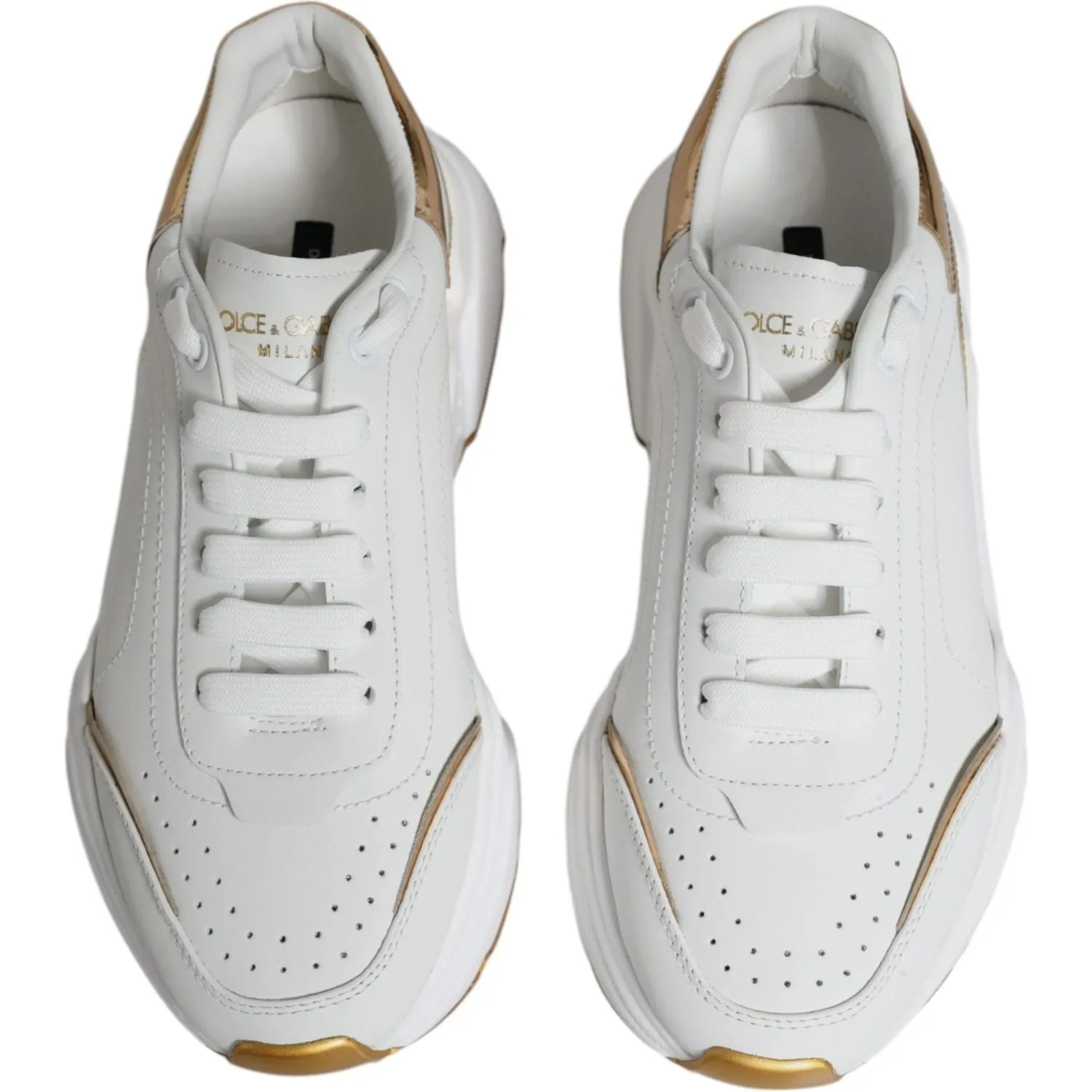 Dolce & Gabbana Gold White Daymaster Low Top Sneakers Shoes