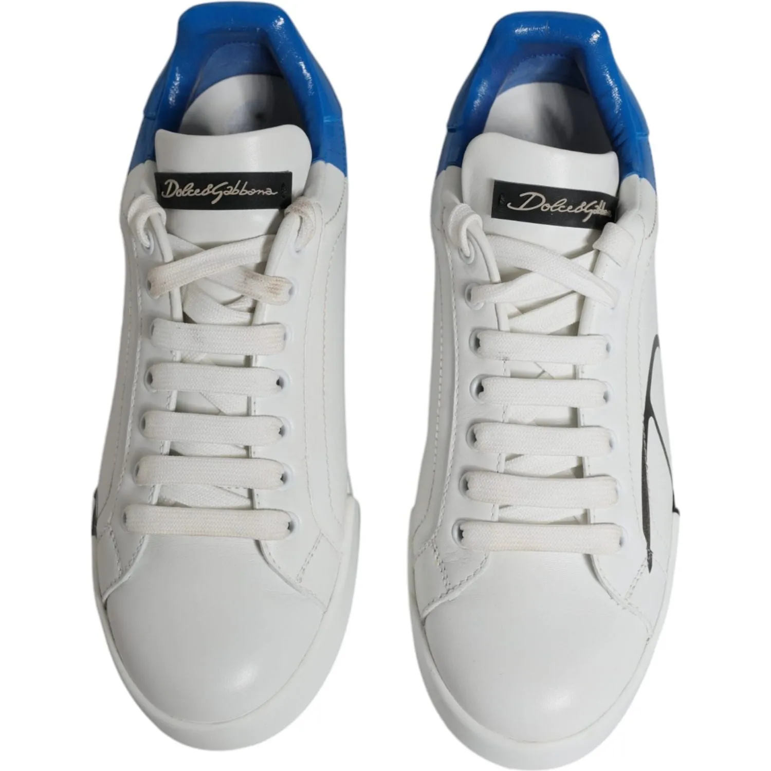 Dolce & Gabbana White Blue Portofino Low Top Sneakers Shoes