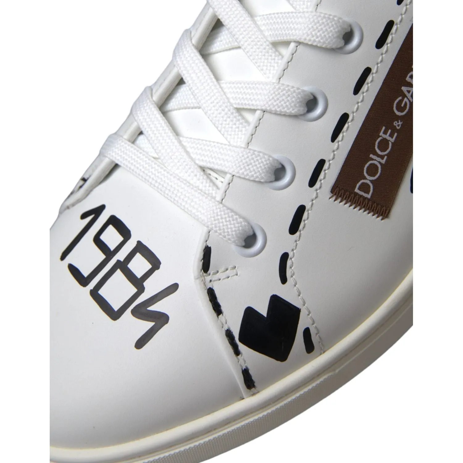 Dolce & Gabbana White Brown Leather Logo Low Top Sneakers Shoes