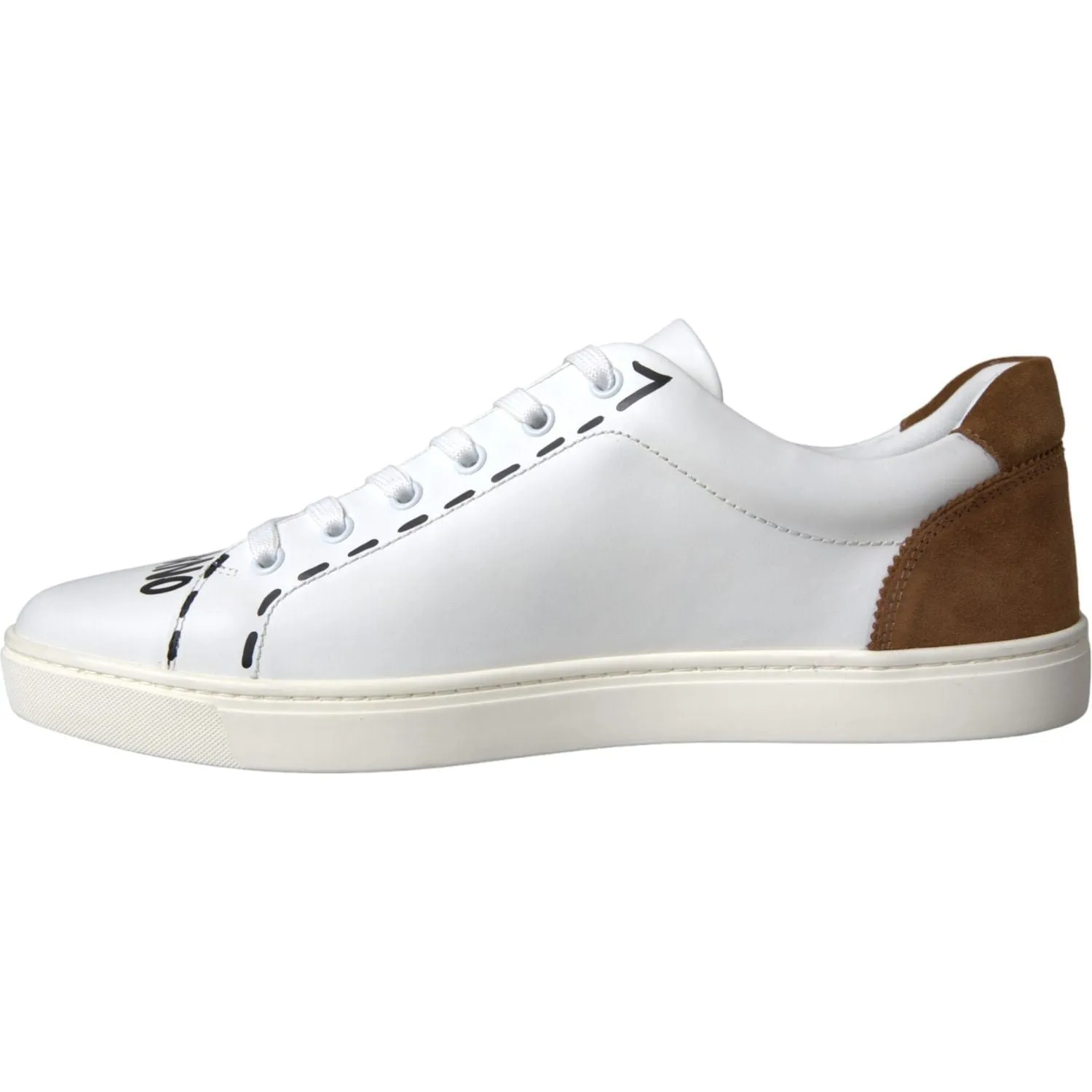 Dolce & Gabbana White Brown Leather Logo Low Top Sneakers Shoes