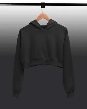 Drop Shoulder Crop Hoodie: Jett Black