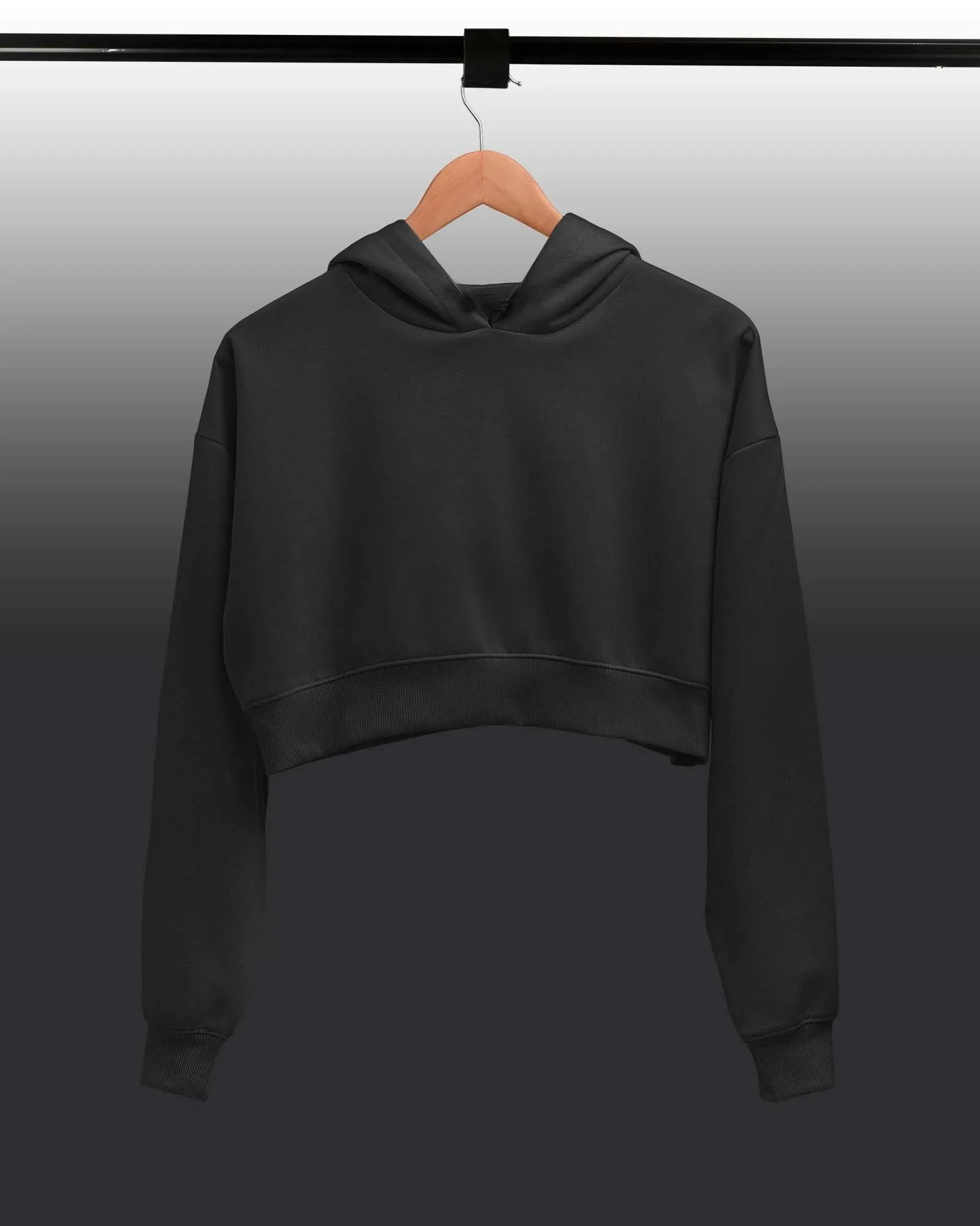 Drop Shoulder Crop Hoodie: Jett Black