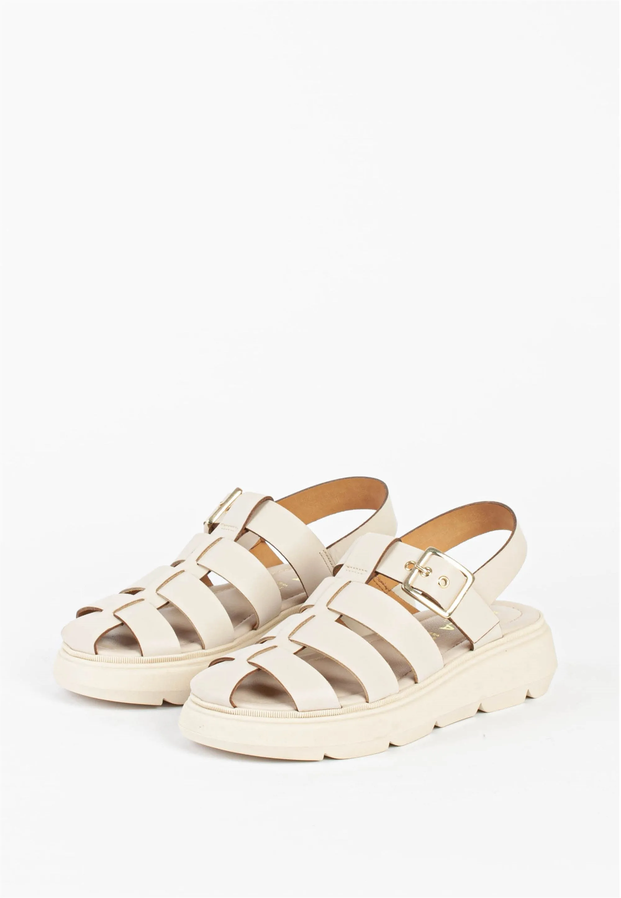 Elisa Beige Leather Chunky Sandals