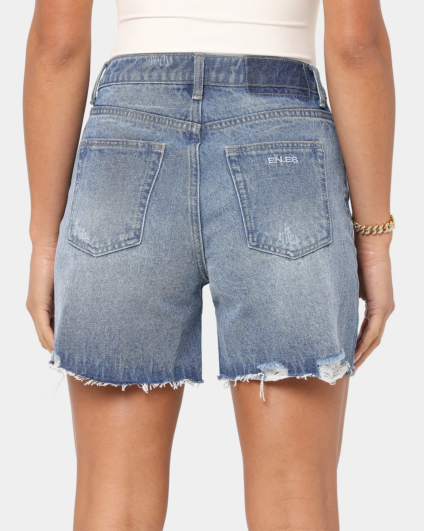 EN ES Women's Boyfriend Denim Short Blue Denim