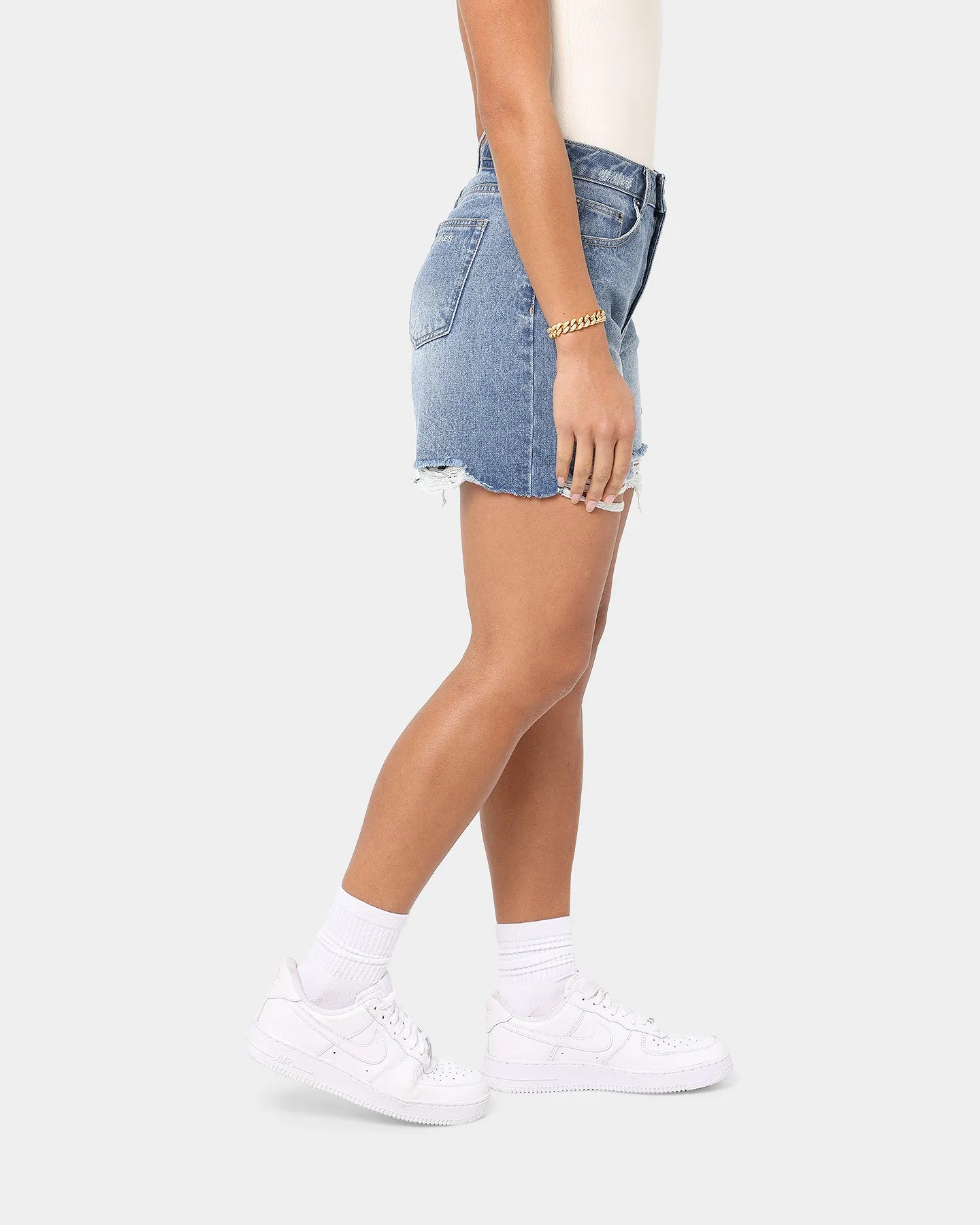 EN ES Women's Boyfriend Denim Short Blue Denim