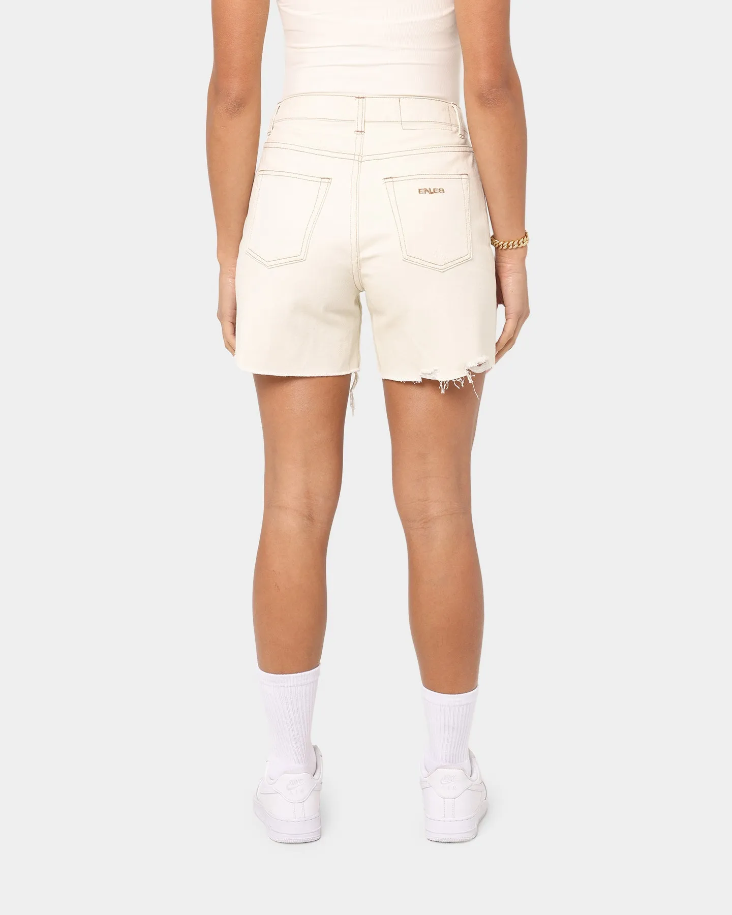 EN ES Women's Boyfriend Denim Short Off White