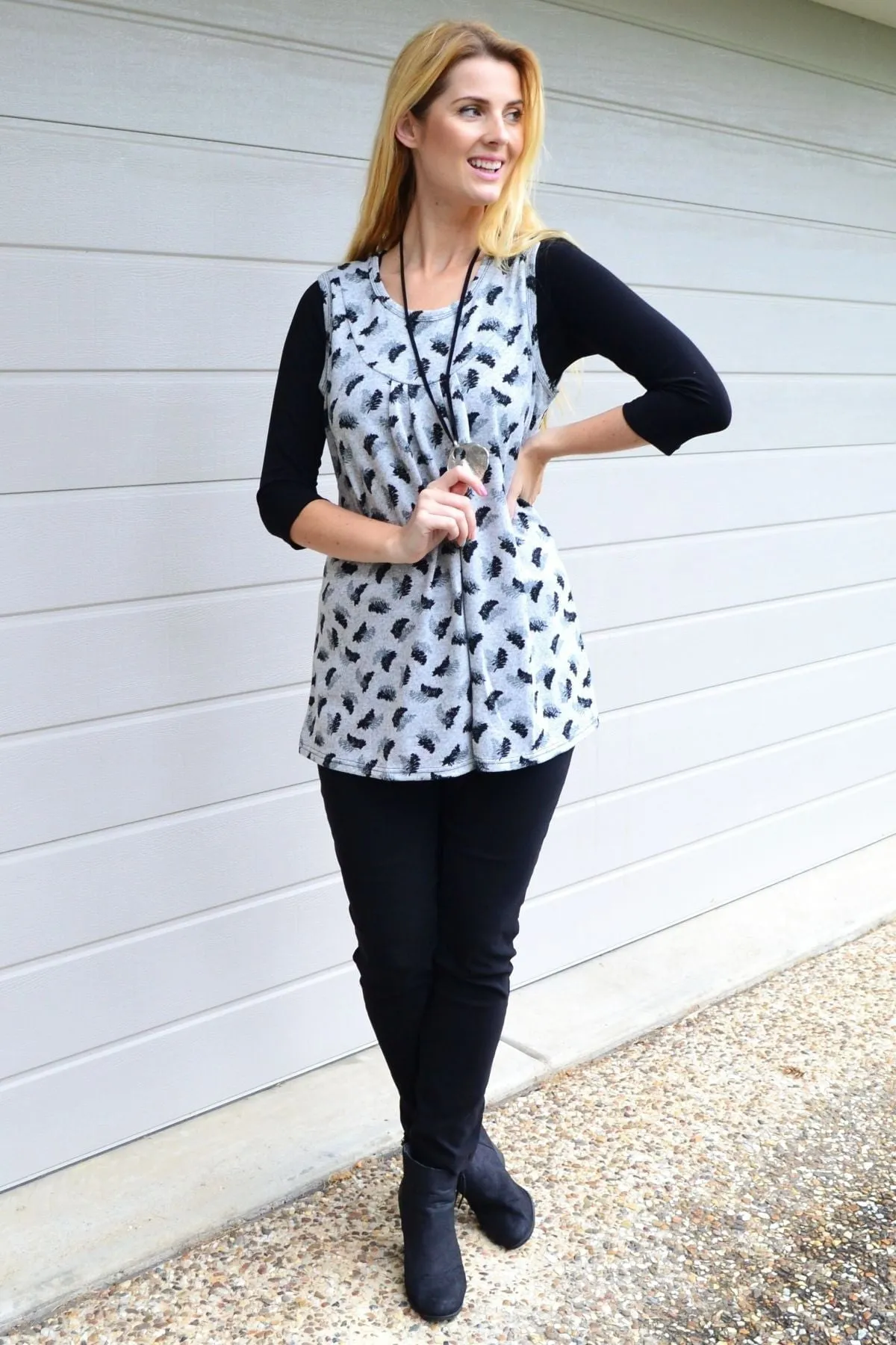 Fern Leaf Sleeveless Fleece Tunic Top