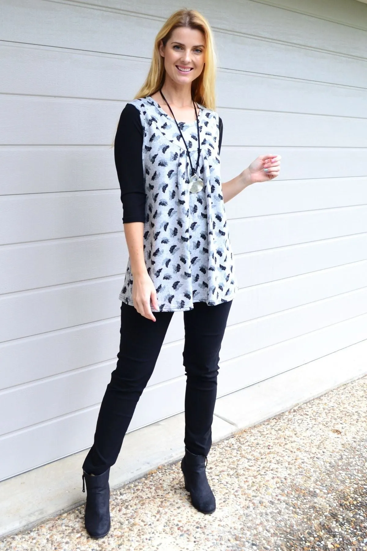 Fern Leaf Sleeveless Fleece Tunic Top