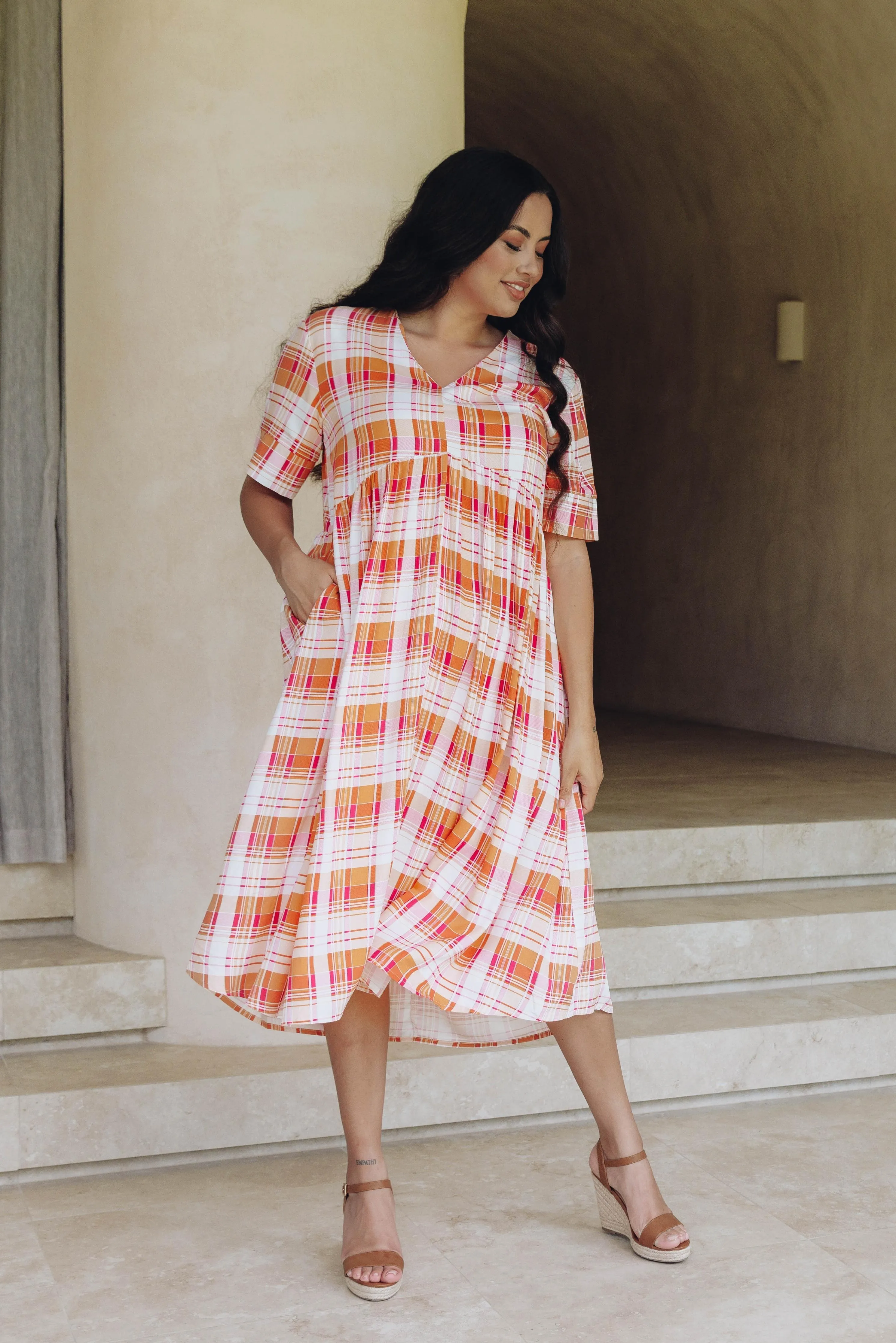 FINAL SALE Wishful Dress in Ember Check