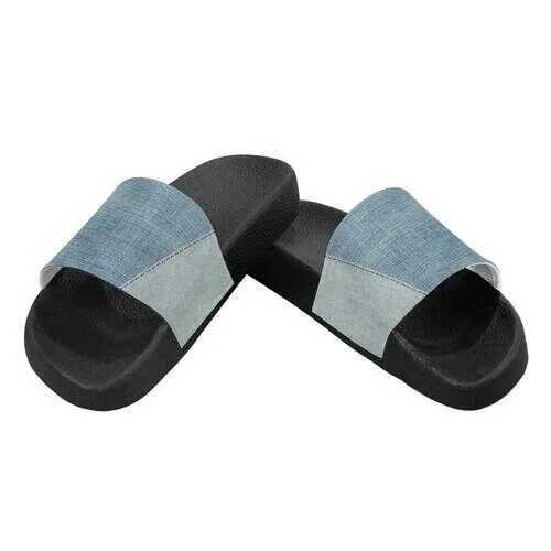 Flip-Flop Sandals, Denim Blue Patch Style Women's Slides