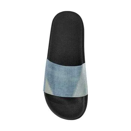 Flip-Flop Sandals, Denim Blue Patch Style Women's Slides