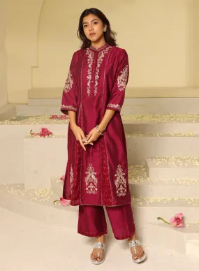 Fuchsia Embroidered Sequins Work Kurta Set