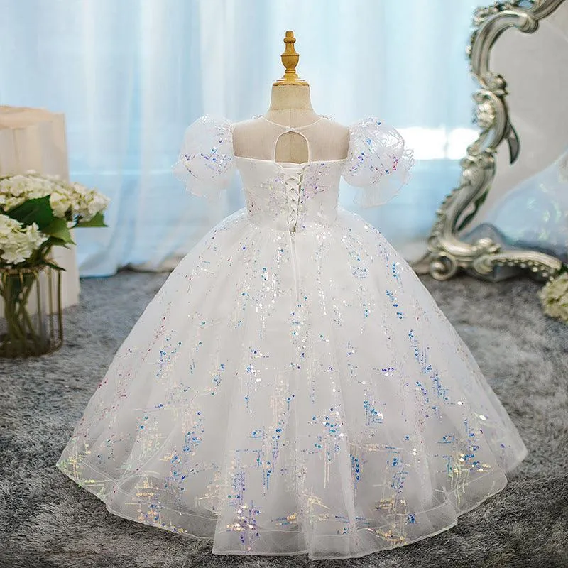 Girls Princess Dress Flower Girl Wedding Embroidered Sequin Birthday Party Evening Dress