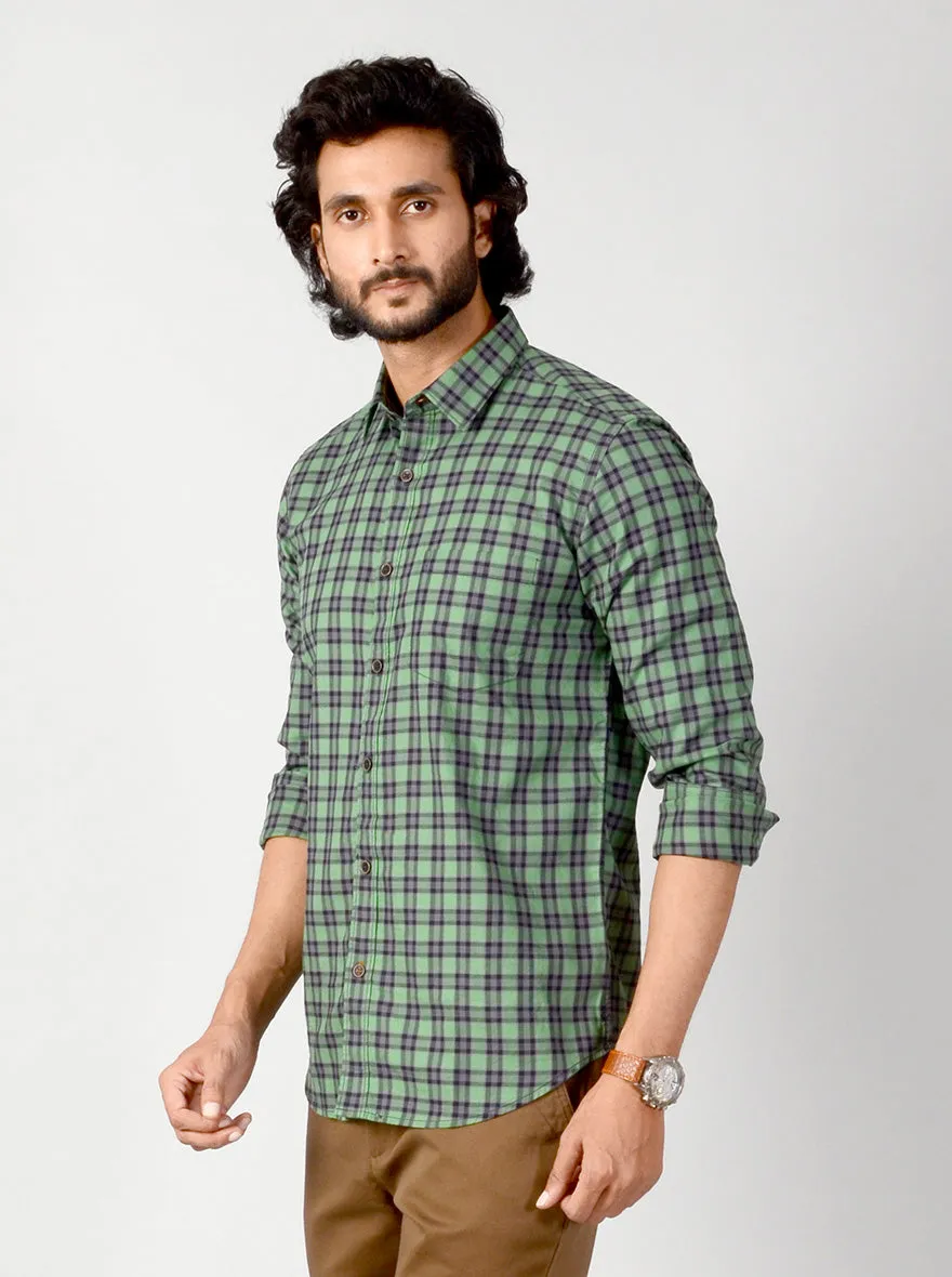 Green & Brown Checked Slim Fit Casual Shirt | JadeBlue