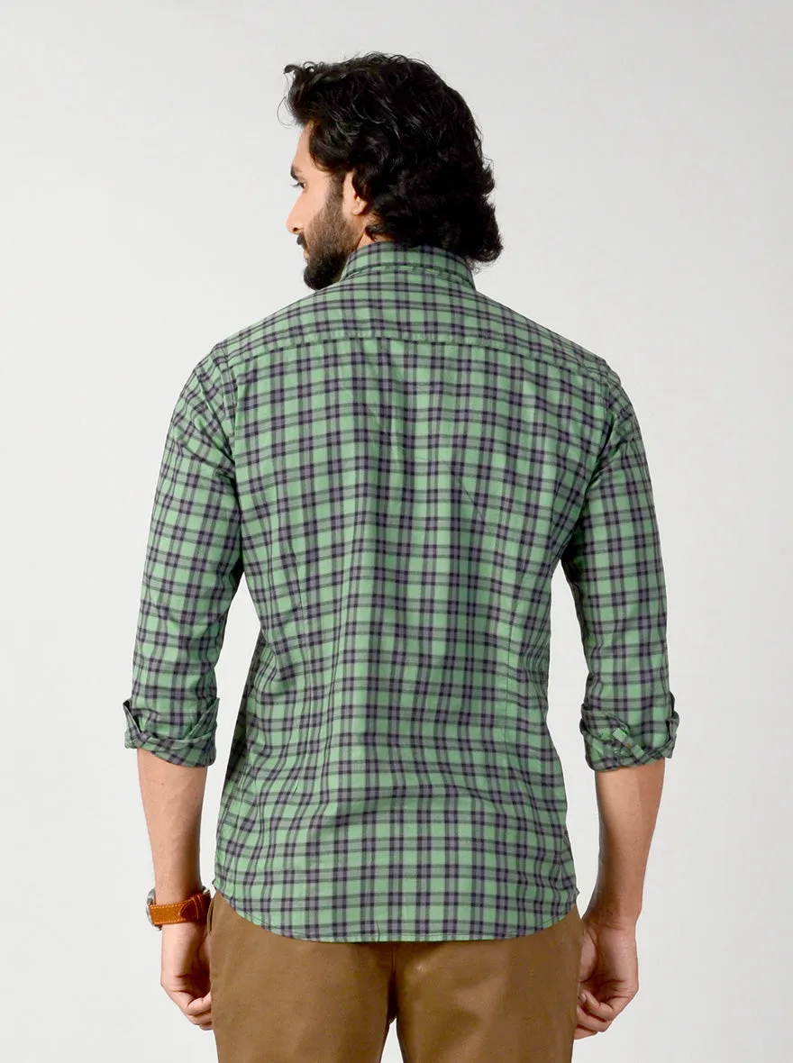 Green & Brown Checked Slim Fit Casual Shirt | JadeBlue