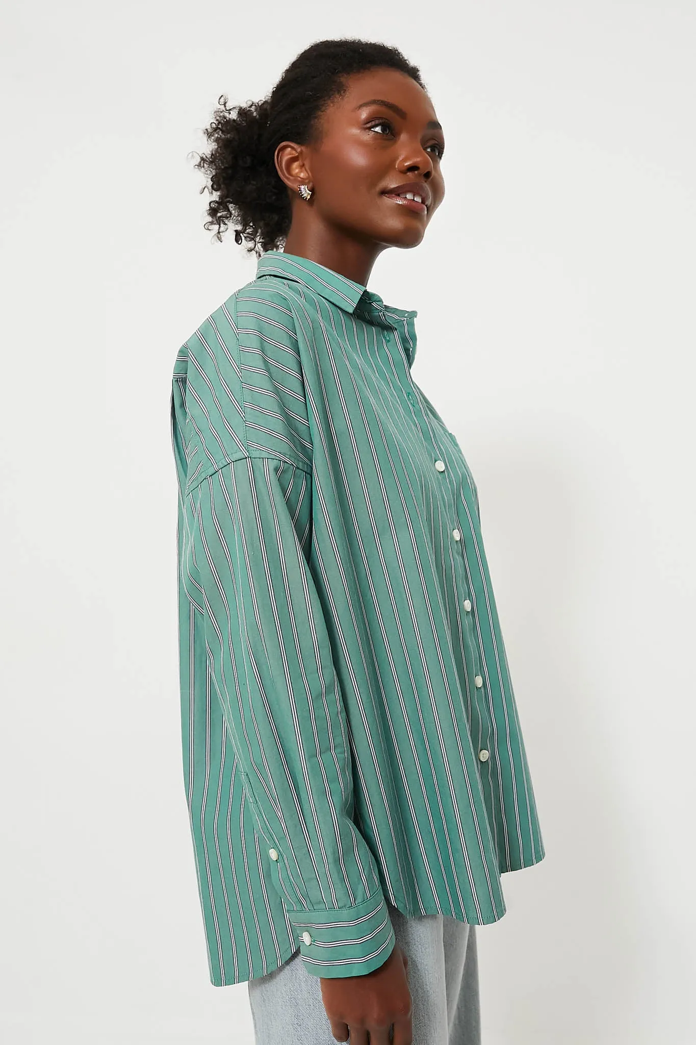 Green Jo Shirt in Striped Poplin