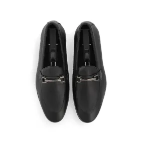 Gun Metal Buckled Loafers-Black