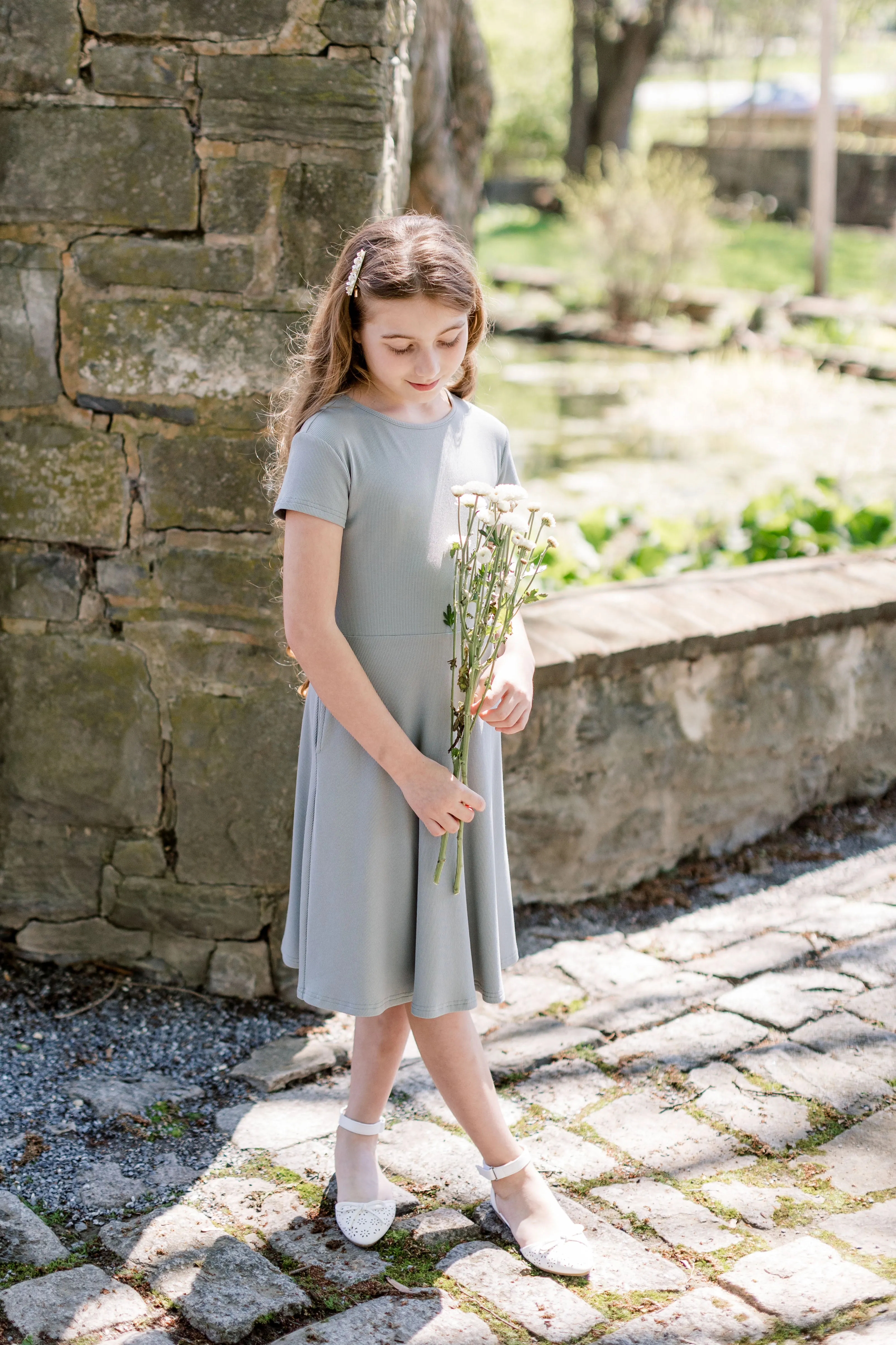 'Hadley' Girl Bamboo Blend Ribbed Skater Dress