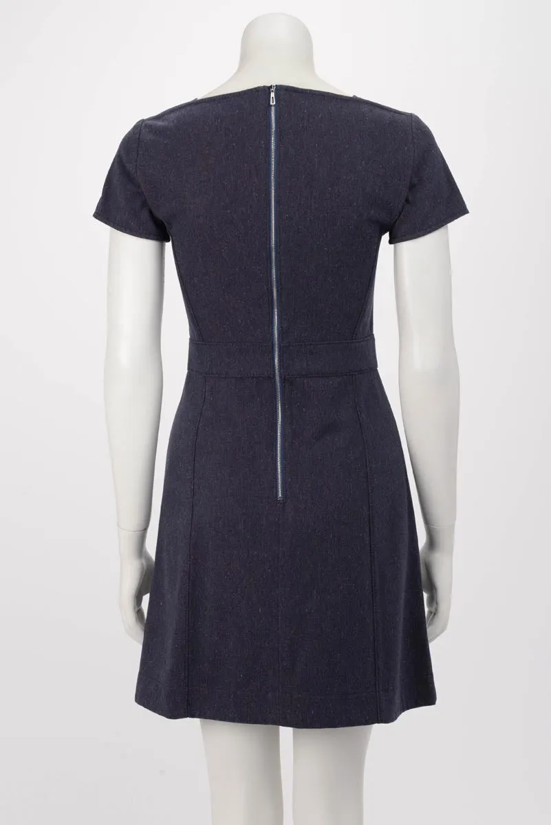 Hermes Bleu Nuit Denim Belted Dress FR 34