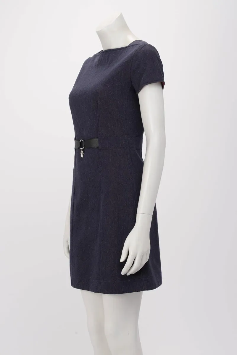 Hermes Bleu Nuit Denim Belted Dress FR 34