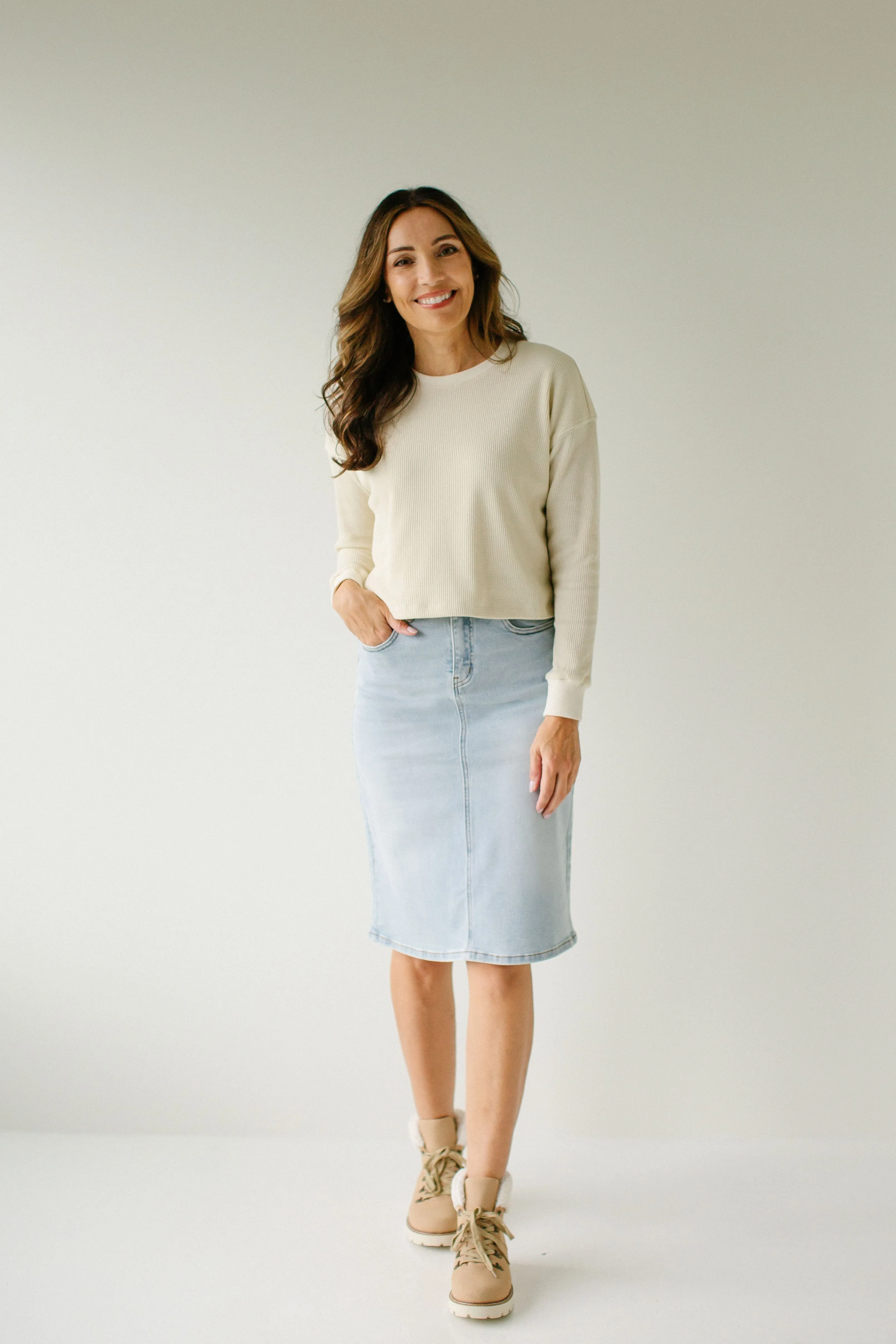 'Jamie' High Waist Denim Skirt in Light Wash