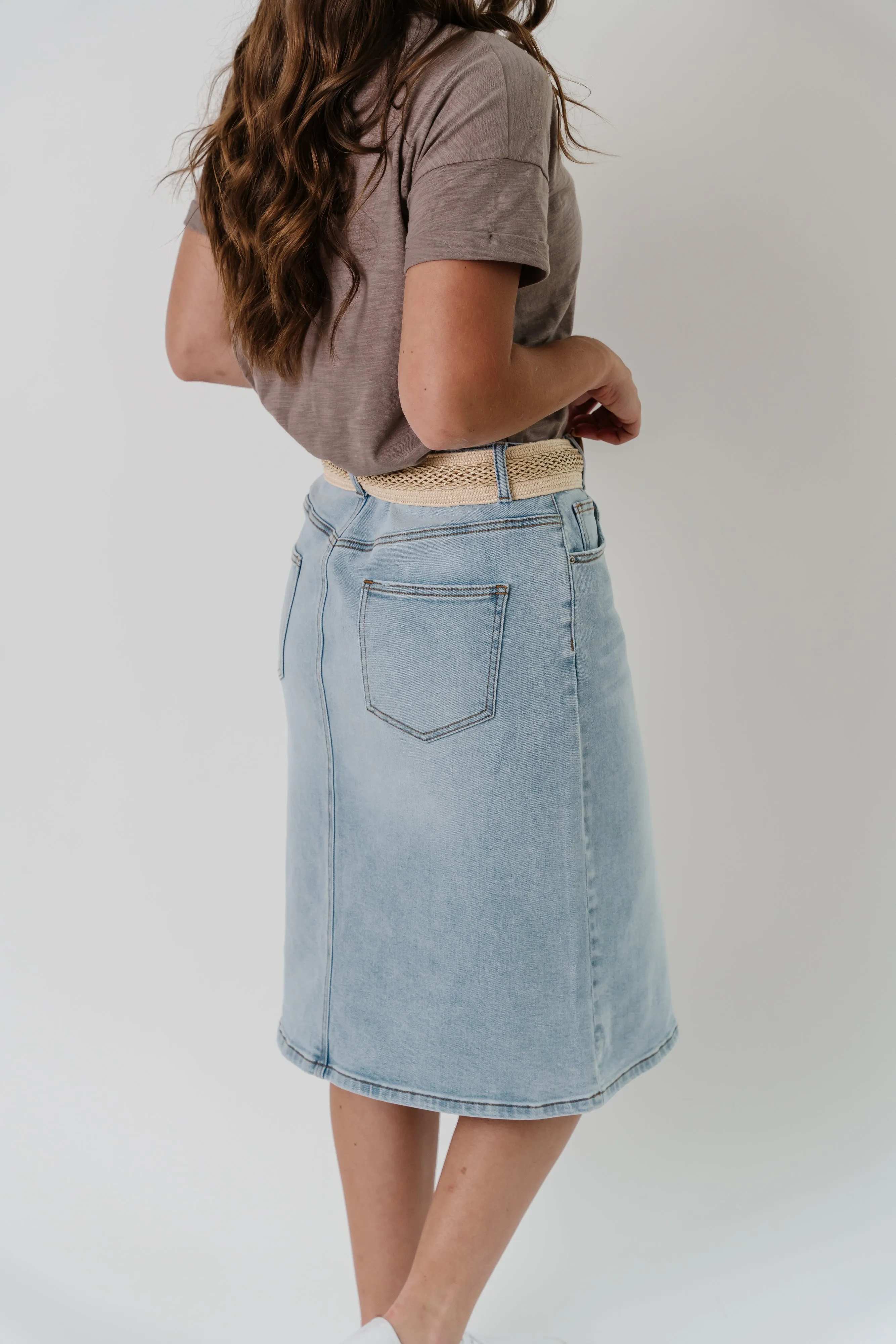 'Jamie' High Waist Denim Skirt in Light Wash