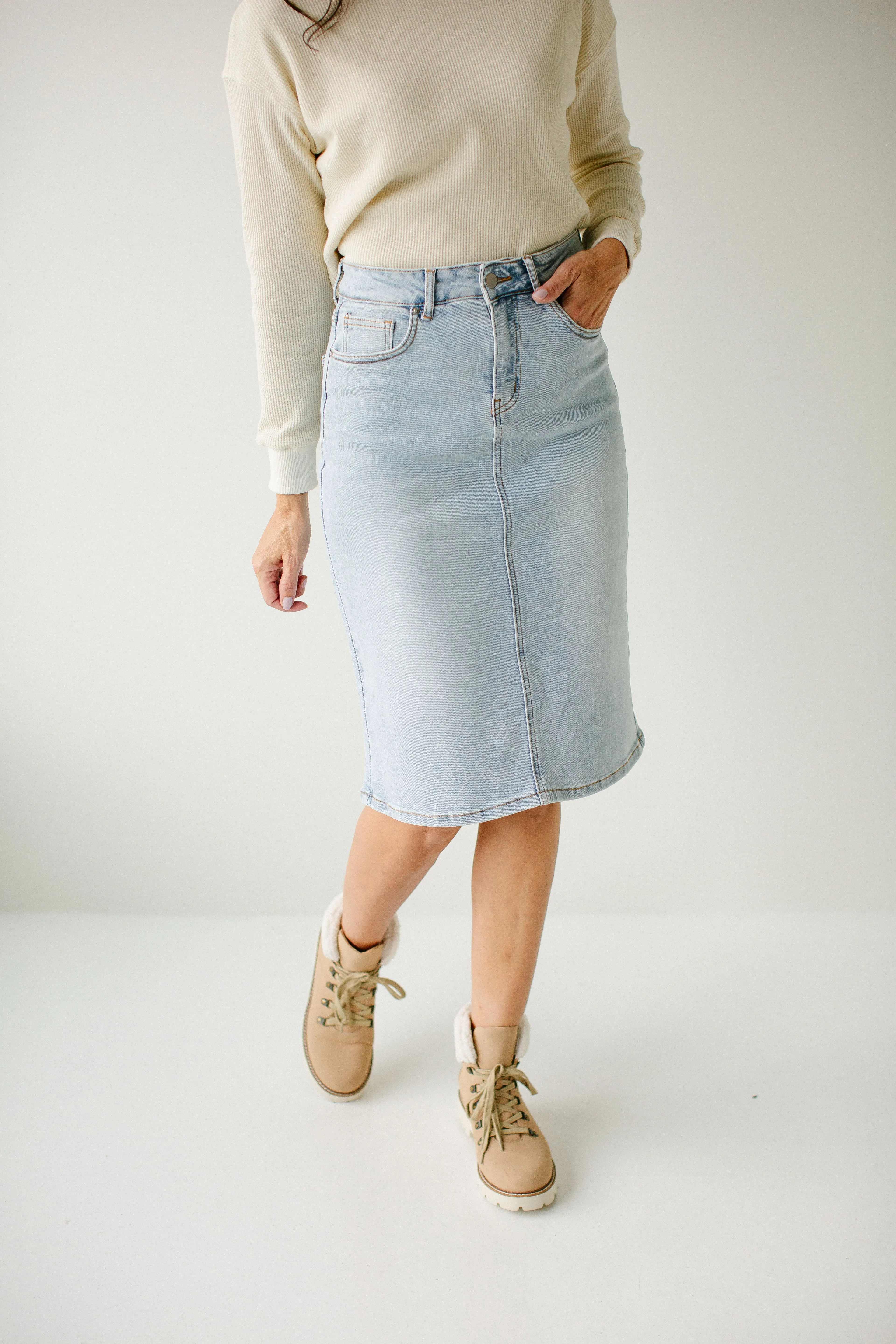 'Jamie' High Waist Denim Skirt in Light Wash