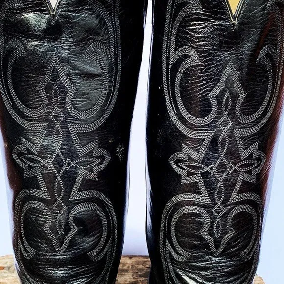 LARRY MAHAN Vintage New Tall Knee High Black Leather Cowgirl Western Boots