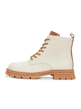 Leather Lace-up Ankle Boots - Off White