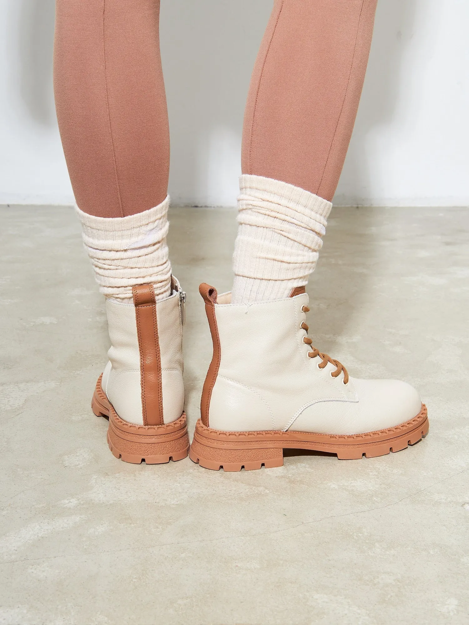 Leather Lace-up Ankle Boots - Off White