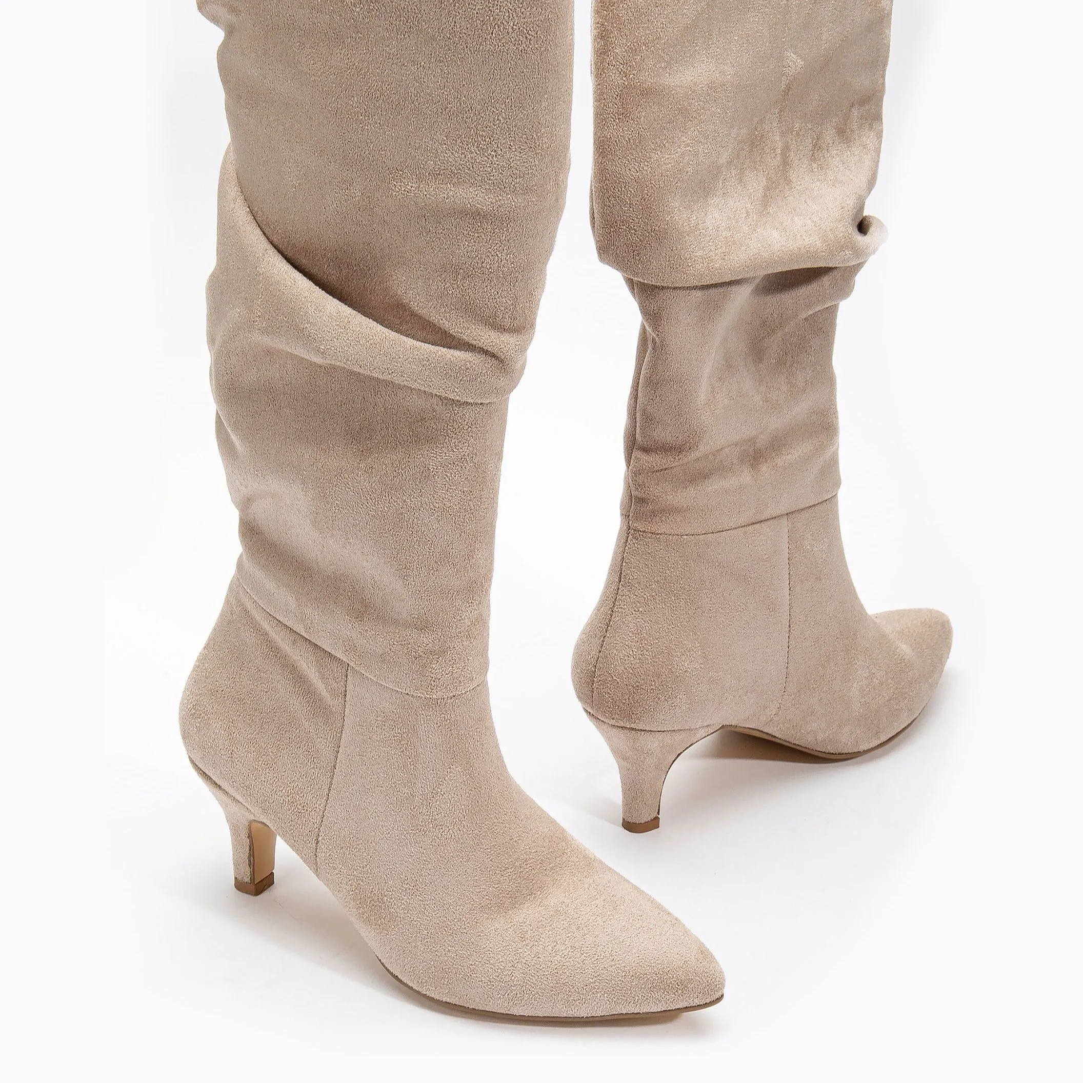 Liana - Beige Suede Knee High Boots