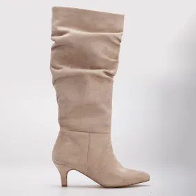 Liana - Beige Suede Knee High Boots